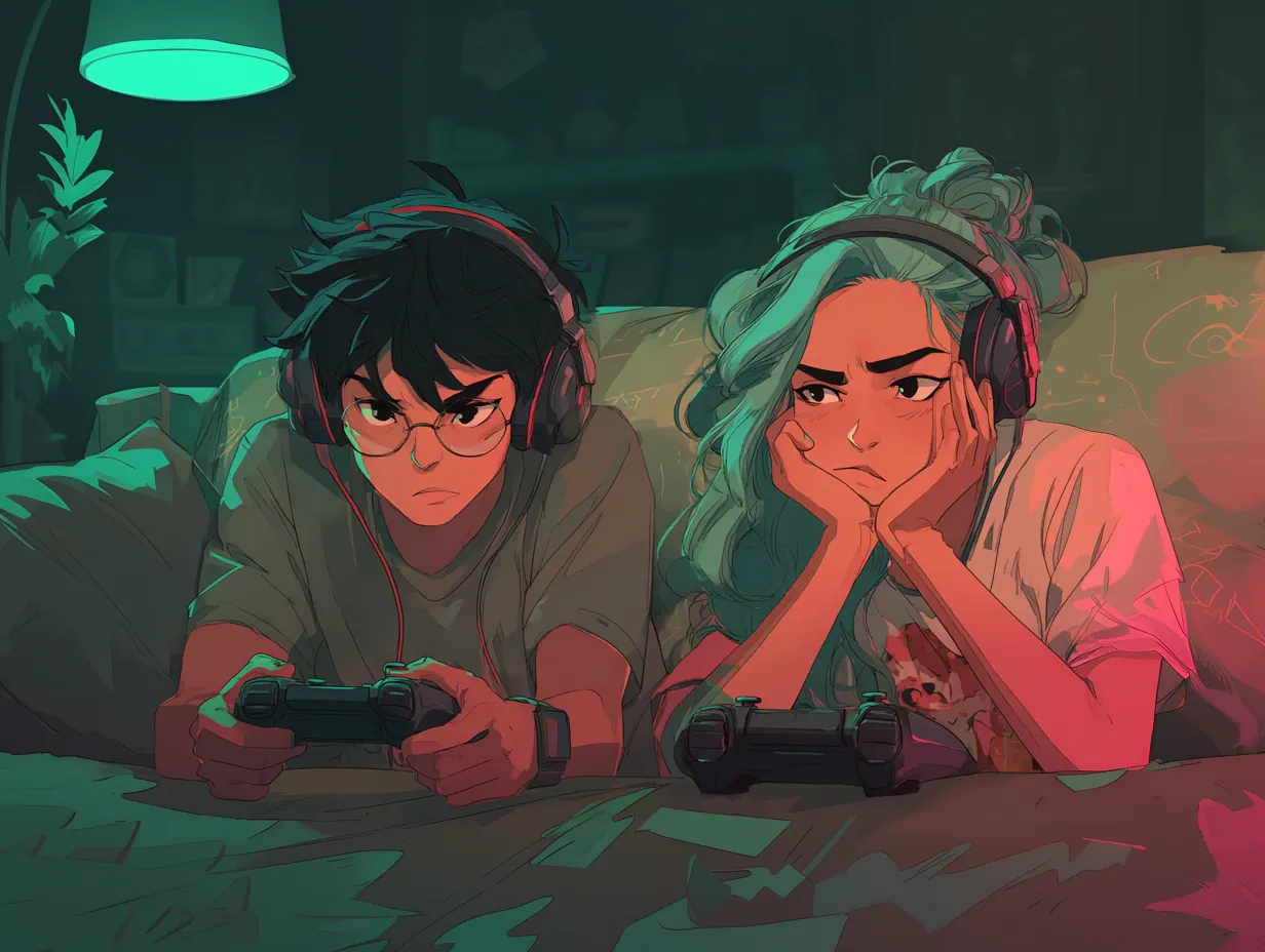 Stressed gamer dealing with toxic team environment