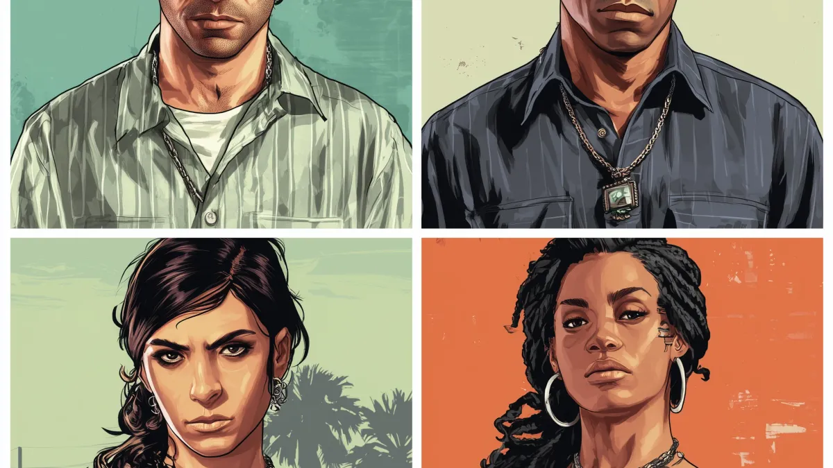 GTA VI Vice City skyline with players coordinating a heist