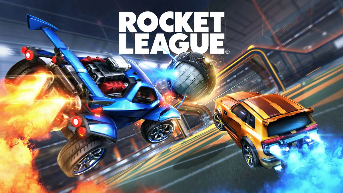 Two Rocket League cars rotating perfectly in 2v2 match